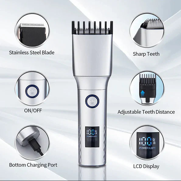 LCD Display Professional Rechargeable Hair Clippers for Men.