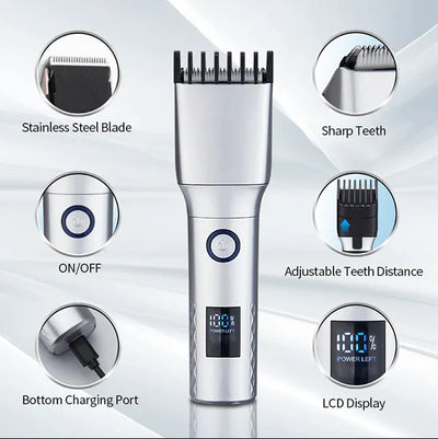 LCD Display Professional Rechargeable Hair Clippers for Men.